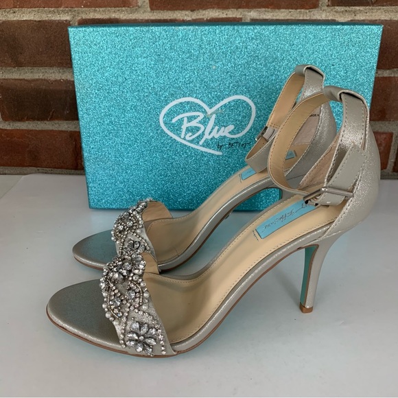 Betsey Johnson Womens Gina Silver Jeweled High Heel Sandals Size US 9.5 M MINT - Picture 4 of 8